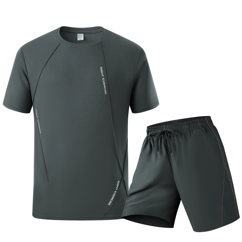 Summer Gym Clothing - ชุดกีฬาฤดูร้อนสำหรับผู้ชาย เสื้อยืดและกางเกงขาสั้นแห้งเร็ว 2 ชิ้น ชุดวิ่งออกกำลังกาย ฟิตเนส