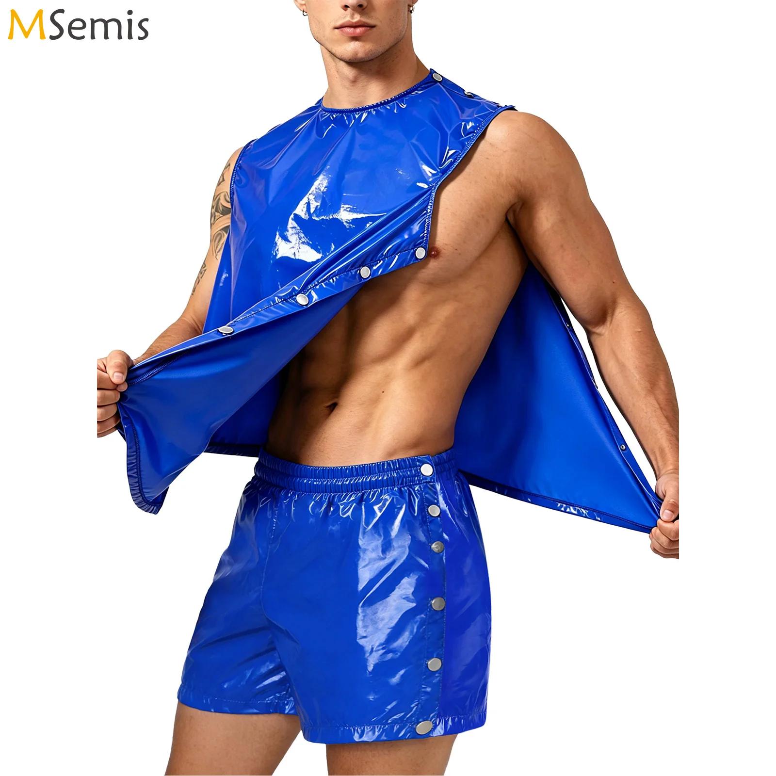 Summer Clothing Mens - ชุดเสื้อกล้ามกันน้ำสำหรับผู้ชายที่มีความต้องการพิเศษ พร้อมกางเกงบ็อกเซอร์ติดกระดุมด้านข้าง ชุดสองชิ้น เสื้อผ้าสำหรับผู้ที่มีความต้องการพิเศษ