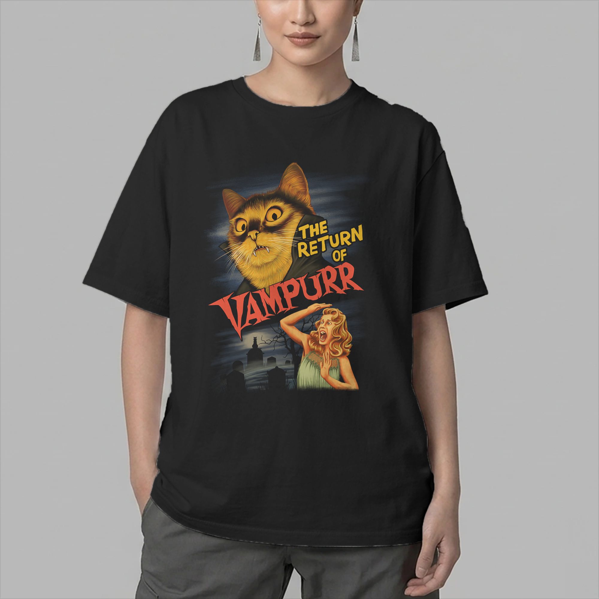 Summer Clothing Ideas Men - เสื้อยืดผู้ชาย The Return of Vampurr Cat
