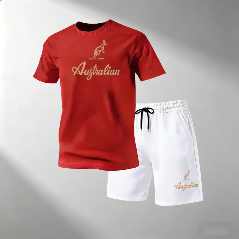 Summer Gym Clothing - ชุดเสื้อยืดออกกำลังกายผู้ชาย ระบายอากาศ แห้งเร็ว แขนสั้น + กางเกงขาสั้นกีฬา