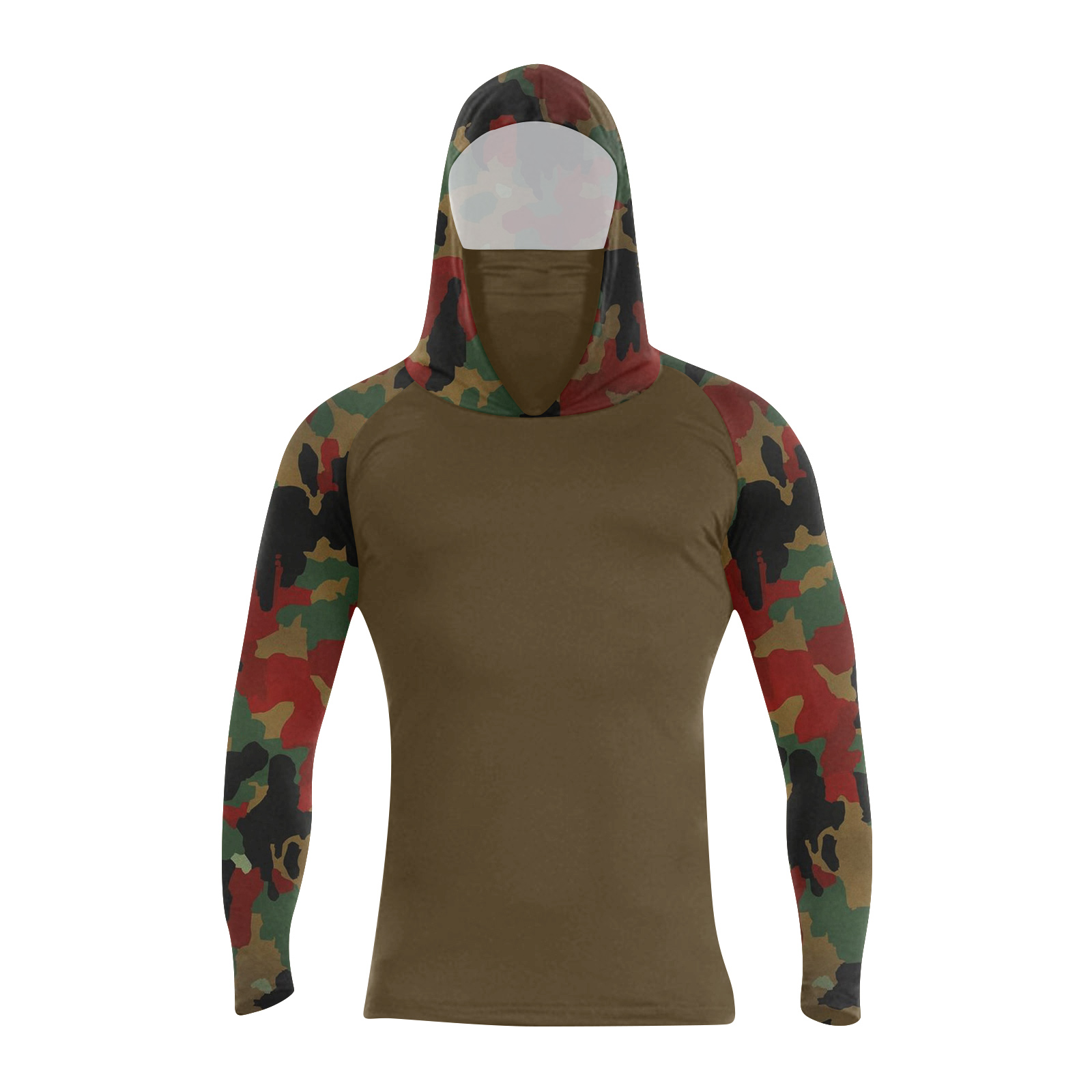 Summer Clothing Mens - เสื้อยืดแขนยาวพิมพ์ลายสำหรับผู้ชาย แห้งเร็ว ป้องกันแสงแดด เหมาะสำหรับตกปลา ออกกำลังกาย มีฮู้ด