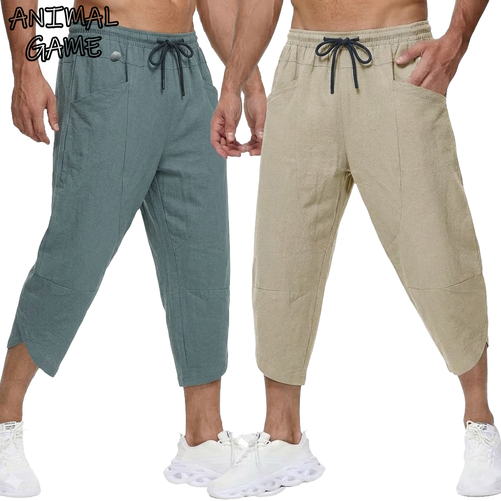 Summer Hiking Clothing - ฤดูร้อนผู้ชายผ้าลินินลำลองกางเกงขาสั้นชายหาดยิมกระเป๋ากางเกงสำหรับผู้ชายระบายอากาศได้ดีน้ำหนักเบากางเกงทรงหลวมกลางแจ้งยิมเดินป่ากางเกง