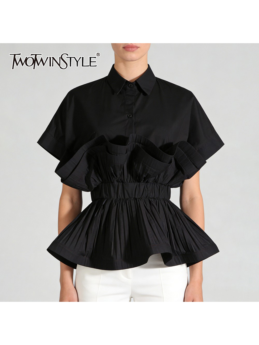 Summer Clothing Trends For Women - TWOTWINSTYLE แฟชั่นเสื้อเชิ้ตดีไซน์จับจีบระบายสำหรับผู้หญิง แขนสั้น ปกเสื้อเชิ้ต เสื้อทูนิคสุดหรู เสื้อผ้าผู้หญิง