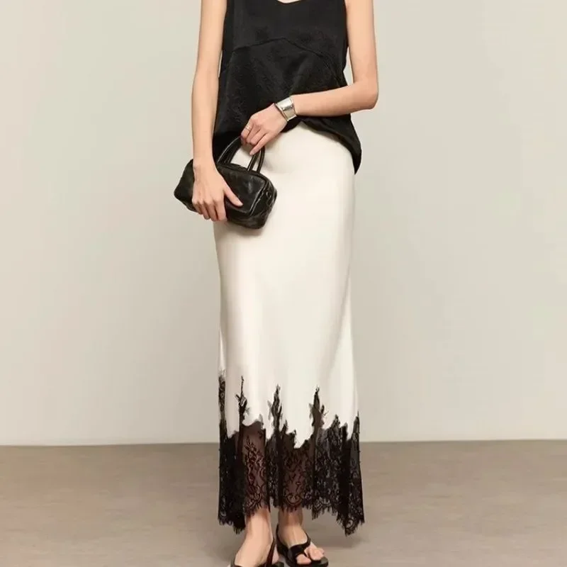 Summer Clothing Wraps - กระโปรงมิดิลูกไม้แต่งระบายทรงเอวสูงหรูหรา กระโปรงยาวทรงเข้ารูปสำหรับงานปาร์ตี้ แฟชั่นฤดูร้อนปี 2025 เสื้อผ้าผู้หญิง