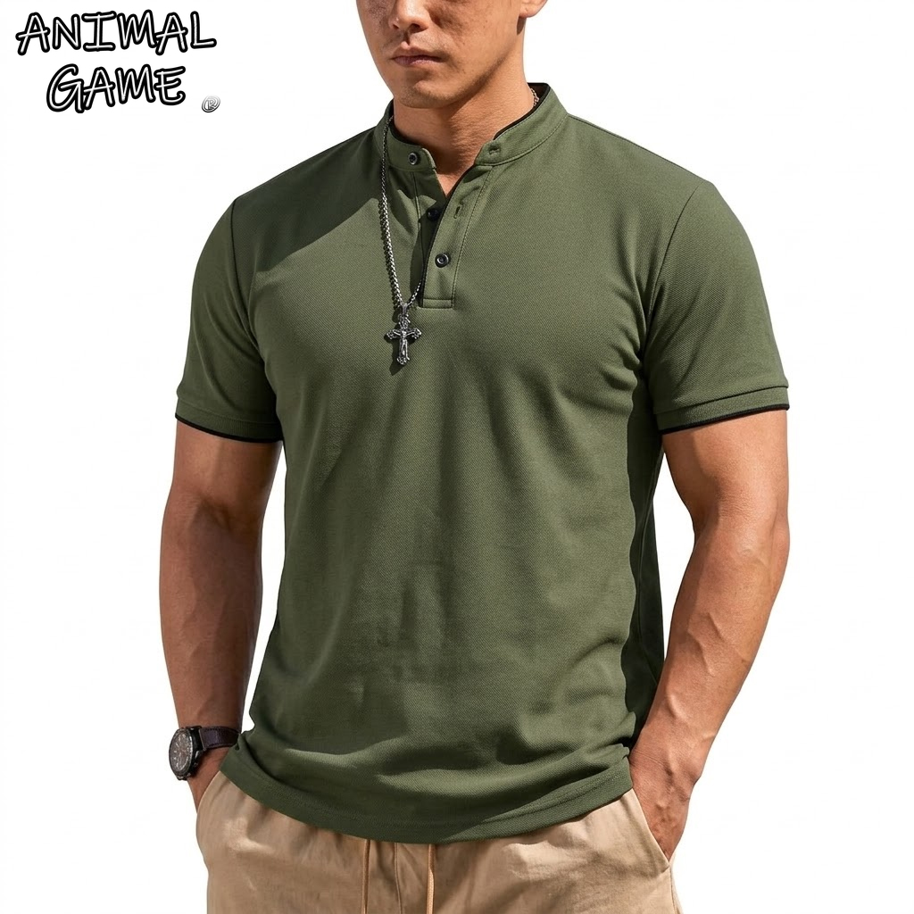 Summer Gym Clothing - เสื้อเชิ้ตแขนสั้นทรงเฮนลีย์สำหรับผู้ชาย เสื้อโปโลติดกระดุม คอปกคลาสสิก เสื้อยืดสำหรับผู้ชาย เสื้อยืดเดินป่าระบายอากาศได้ดี เสื้อยืดออกกำลังกาย