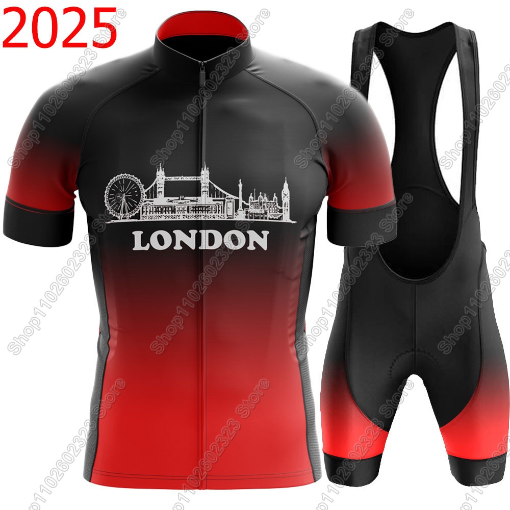 Summer Clothing London - Londonทีมขี่จักรยานJersey 2025 ชุดฤดูร้อนEnglandสีแดงจักรยานเสื้อผ้าจักรยานเสื้อชุดจักรยานกางเกงขาสั้นMTB Maillot