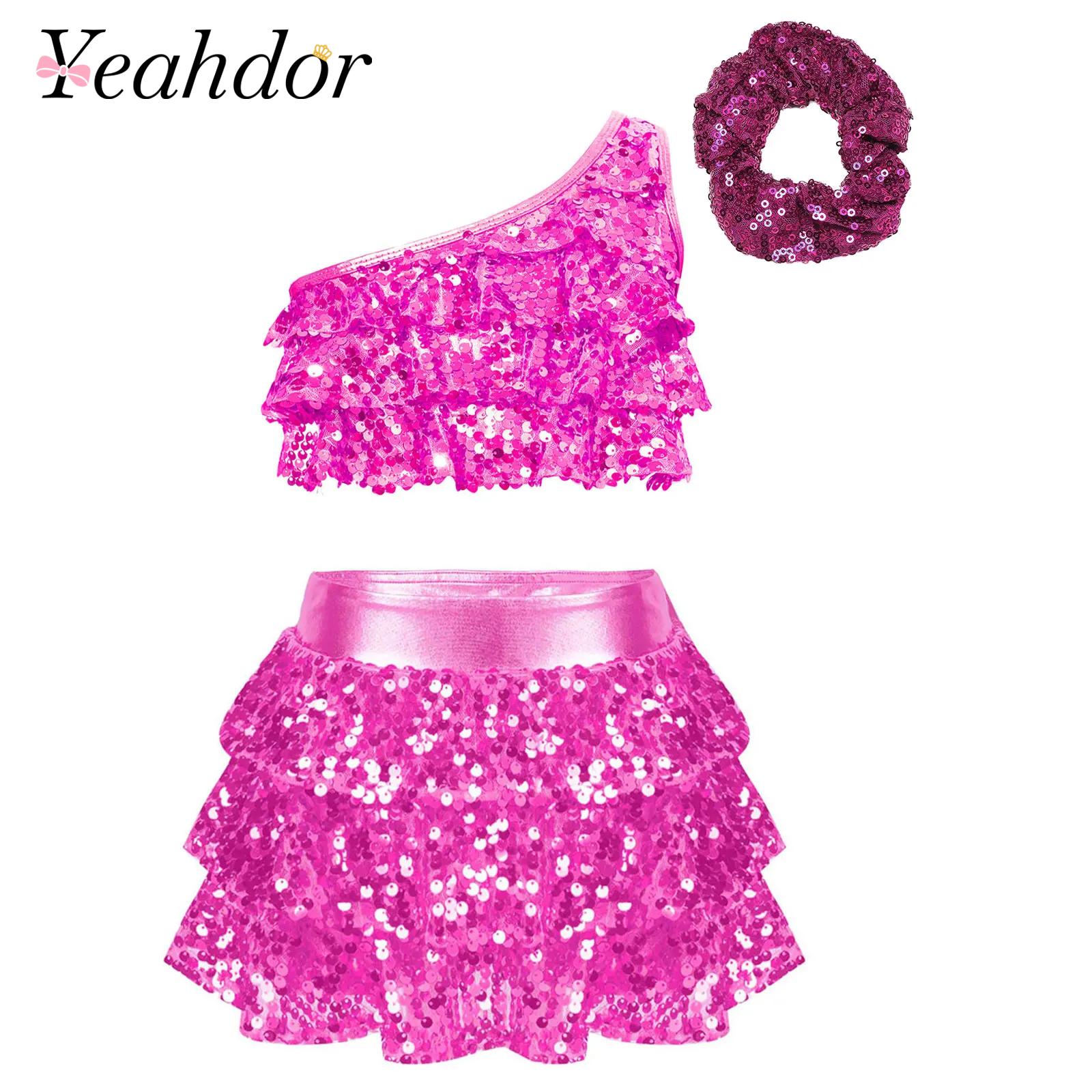 Summer Clothing For Girls - เด็กผู้หญิงเลื่อมเงาลาตินแจ๊สเต้นรำเครื่องแต่งกายชุดปาร์ตี้การแสดงบนเวที 2 ชิ้นชุดเต้นรำเด็กเสื้อผ้าชุด