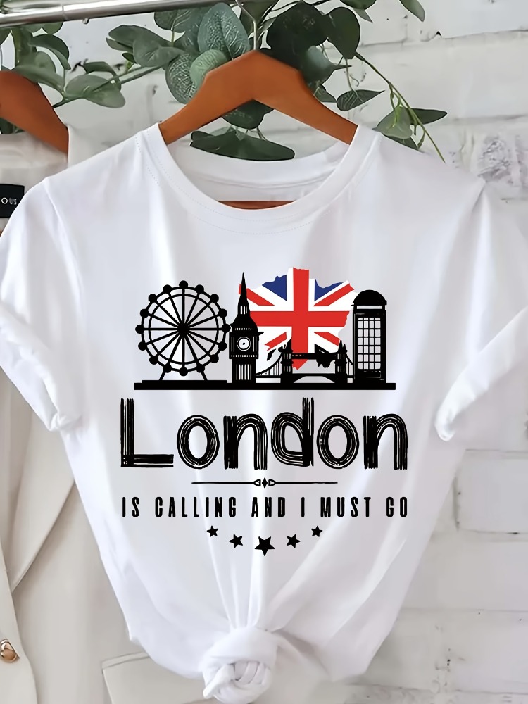 เสื้อยืดผู้หญิงลายตัวอักษรลอนด - Summer Clothing London บทวิจารณ์และราคา